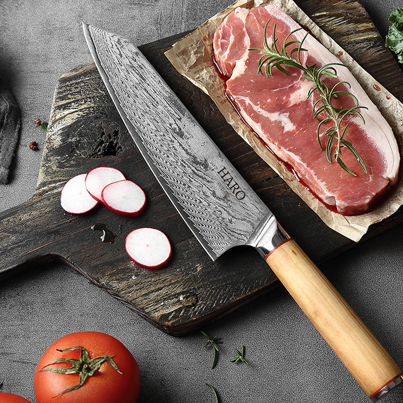 Haro Cutlery Premium Series 8" Chef Knife Olive Wood Handle