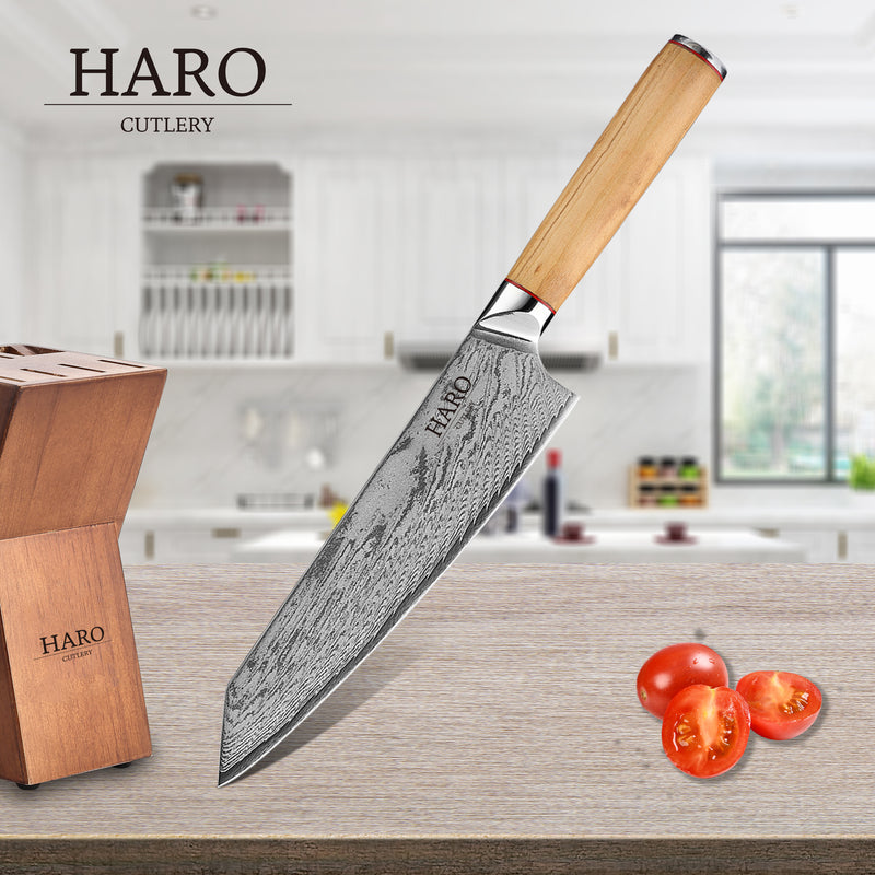 Haro Cutlery Premium Series 8" Chef Knife Olive Wood Handle