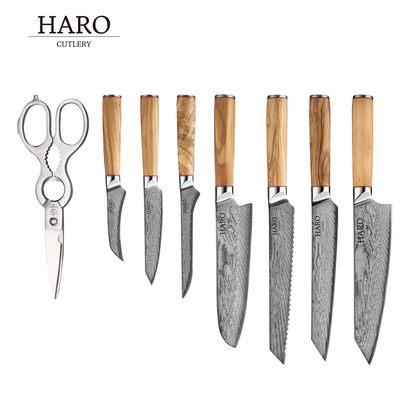 Haro Cutlery Premium Series Olive Wood 9-Piece Knife Set