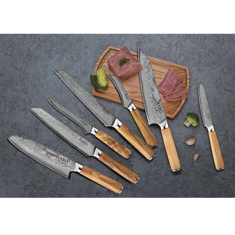 Haro Cutlery Premium Series Olive Wood 9-Piece Knife Set