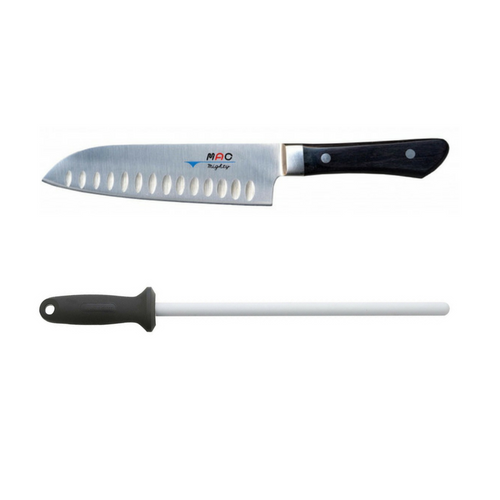 MAC PROFESSIONAL SERIES MIGHTY 6 1/2″ SANTOKU KNIFE and Taidea Ceramic Honing Rod bundle